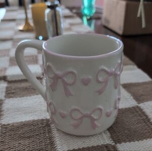 Sheffield Home pink bow coffee cup mug holiday fall cozy tea beverage shabby